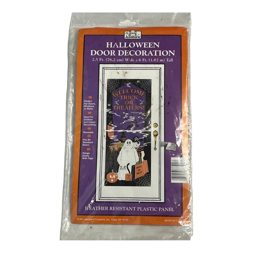 Vintage Jeanmarie Halloween Door Decoration 6' x2.5' Witch + 2 Wind Socks 1995